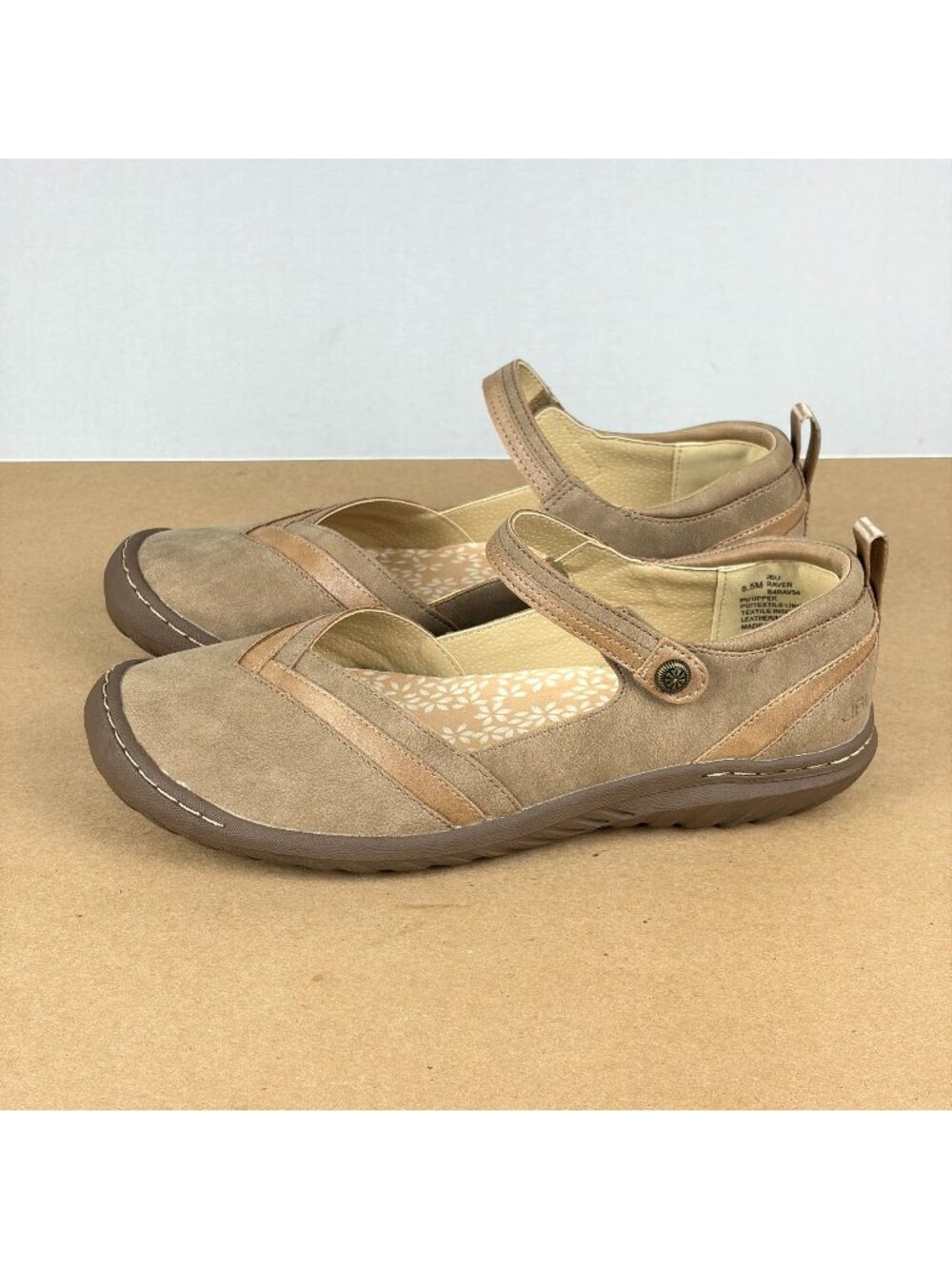 Jambu JBU Raven Faux Leather Flats Womens 8.5 Tan Ankle Strap Hook and Loop